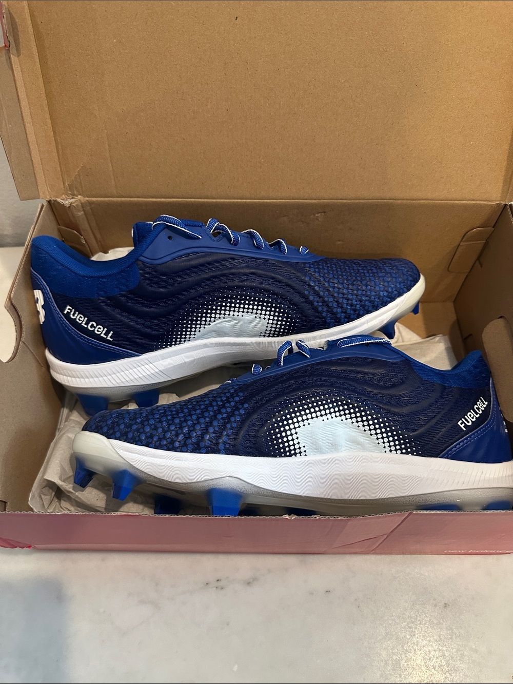 New Balance Blue White FuelCell 4040v7 Molded Cleats